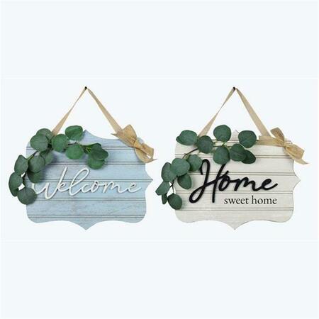 YOUNGS Wood Wall Sign with Burlap Ribbon & Artificial Greenery, Assorted Color - 2 Piece 20932